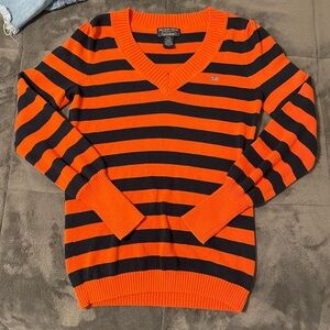 Polo Ralph Lauren Orange & Navy Striped V-Neck Sweater Size S